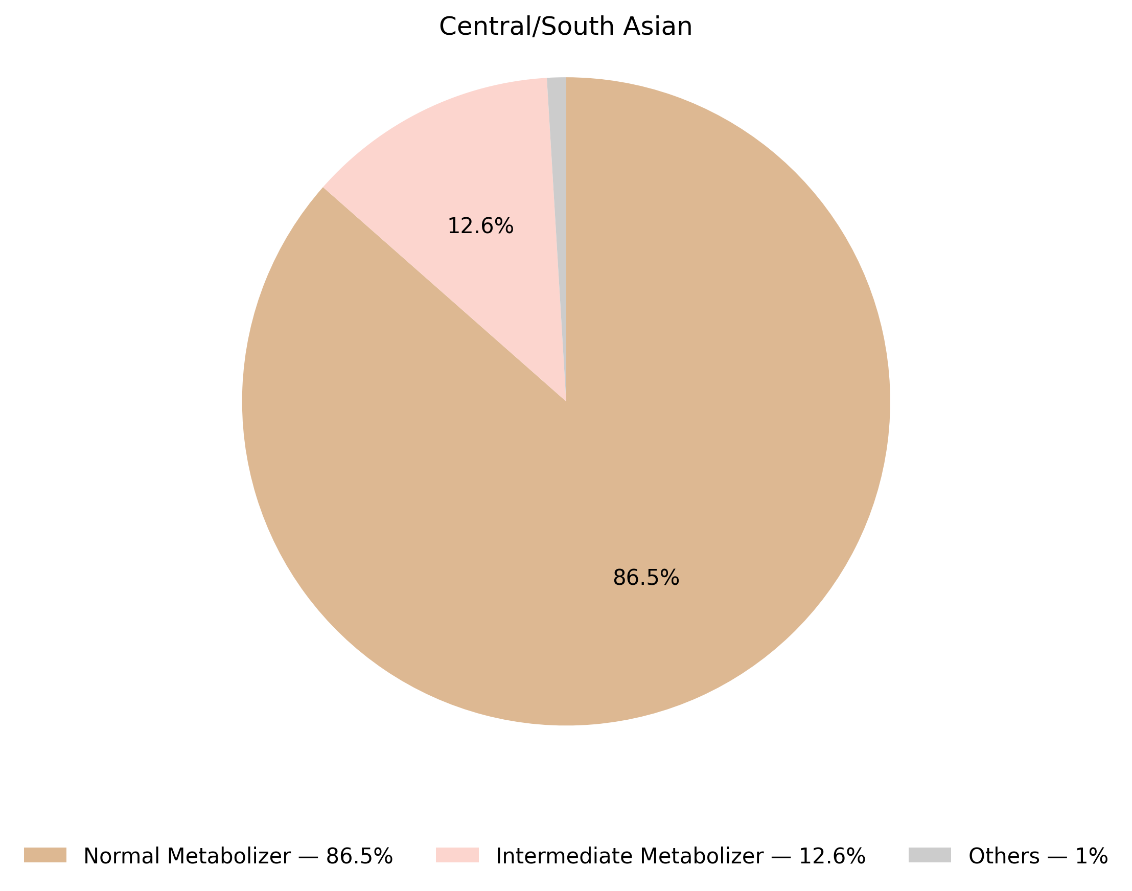 NUDT15表現型於中亞／南亞族群的比例圖